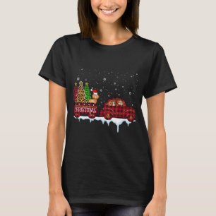 ダシュンドドッグクリスマスレッドプレイドトラックサンタクリスマス Tシャツ