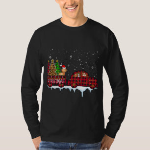 ダシュンドドッグクリスマスレッドプレイドトラックサンタクリスマス Tシャツ