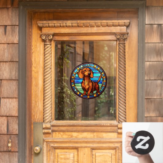 ダシュンドドッグペットポートレートフェイクステンドグラス ウィンドウサイン (ホームデコレーション)