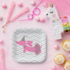 ダシュンドピンクウィーナードッグパーティープレート ペーパープレート