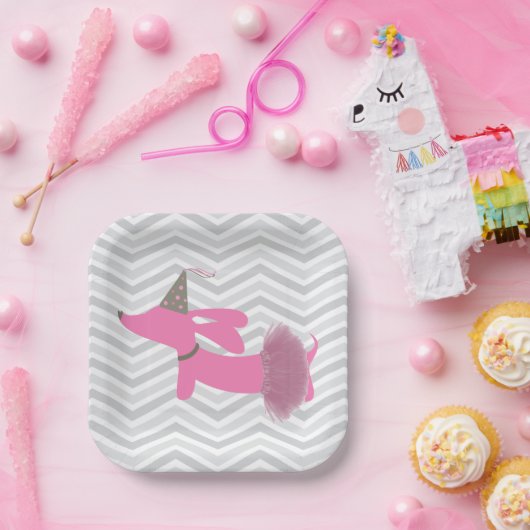 ダシュンドピンクウィーナードッグパーティープレート ペーパープレート (パーティー)