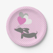 ダシュンドピンクガールベビーシャワー紙プレート ペーパープレート (正面)