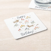 ダシュンドラバーズハッピーバースデーフローラパーティー スクエアペーパーコースター (アングル)