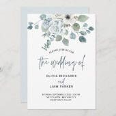 ダシンプルスティブルーフローラ&ユーカリ結婚プス 招待状 (正面/裏面)