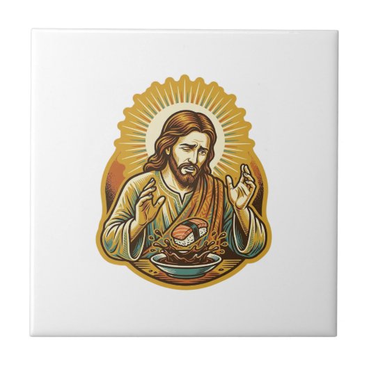 ダジャレ 食品 しょうゆ 飛沫 キリスト イエス・キリスト タイル (正面)