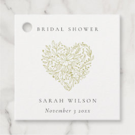 ダスキグリーンミニマルフローラハートブライダルシャワー フェイバータグ