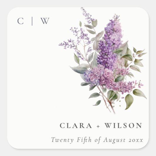 ダスキーウォーター薄紫コテージ結婚フローラ スクエアシール (正面)