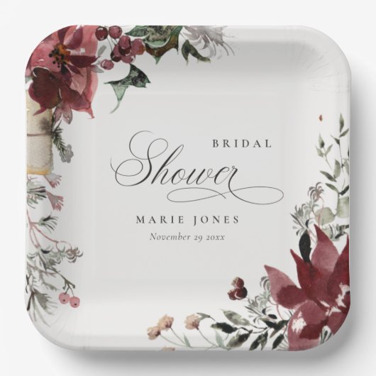 ダスキーウォームウィンターフェスティブフォリアージブライダルシャワー ペーパープレート (正面)