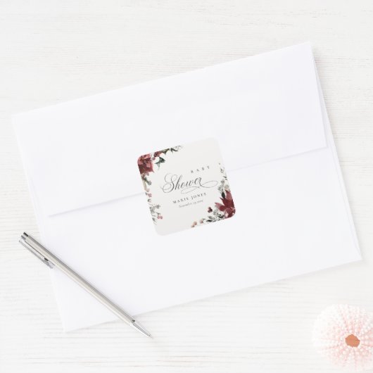 ダスキーウォームウィンターフェスティブフォリエージbabyシャワー スクエアシール (封筒)