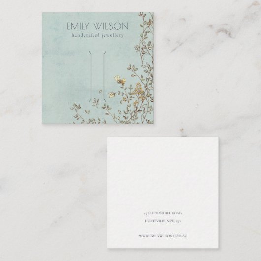 ダスキーエレガントフローラつる植物アクアヘアクリップディスプレイ スクエア名刺 (正面/裏面)