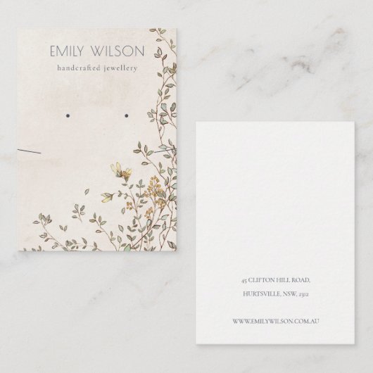 ダスキーエレガントフローラつる植物イヤリングネックレスディスプレイ 名刺 (正面/裏面)