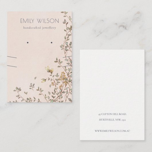 ダスキーエレガントフローラピンクイヤリングネックレスディスプレイ 名刺 (正面/裏面)