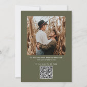ダスキーオリーブグリーン結婚ズ | ミニマル写真とQR 招待状 (裏面)