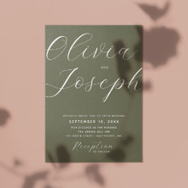 ダスキーオリーブグリーン結婚ズ | ミニマル写真とQR 招待状