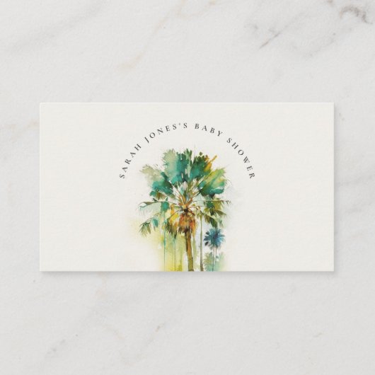 ダスキーグリーン熱帯パームツリーディスプレイベビーシャワー エンクロージャーカード (裏面)