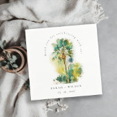 ダスキーグリーン熱帯水の色のヤシの木結婚の木 スタンダードカクテルナプキン