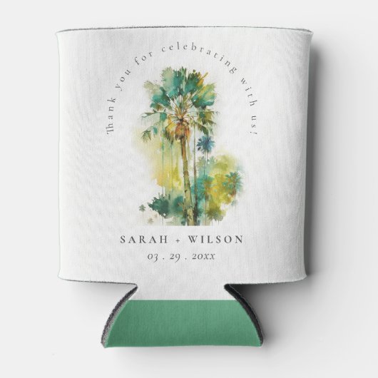 ダスキーグリーン熱帯水の色のヤシの木結婚の木 缶クーラー (正面)