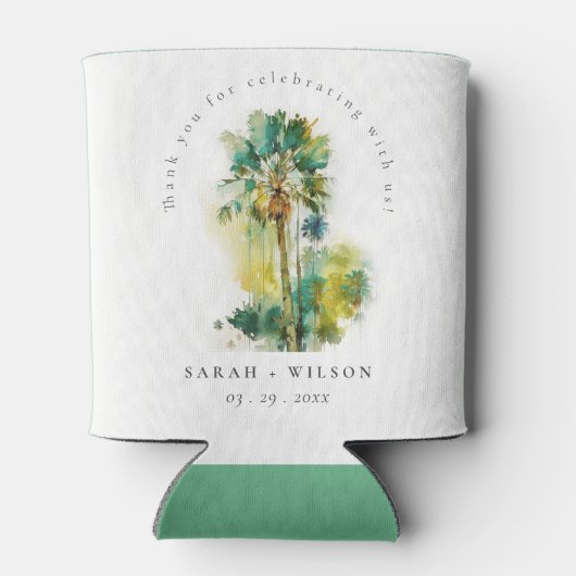 ダスキーグリーン熱帯水の色のヤシの木結婚の木 缶クーラー (裏面)