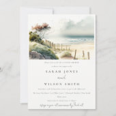 ダスキーコースタルサンドビーチシースケープカップルズシャワー 招待状 (正面)