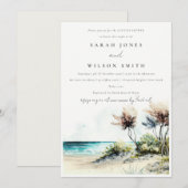 ダスキーコースタルパームビーチシースケープカップルズシャワー 招待状 (正面/裏面)