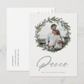 ダスキーセージグリーンのクリスマスリースの写真ピース シーズンポストカード (正面/裏面)