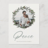 ダスキーセージグリーンのクリスマスリースの写真 ピース シーズンポストカード (正面)