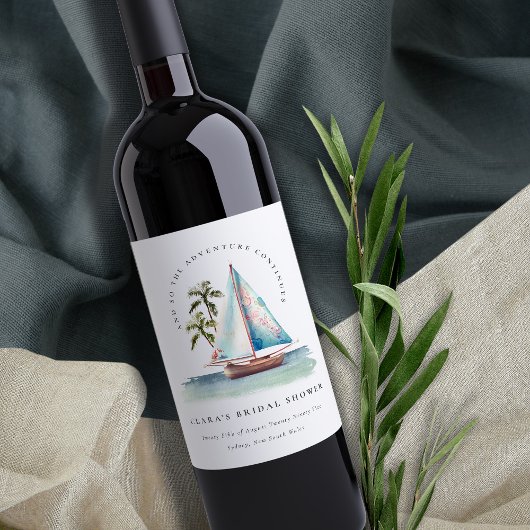 ダスキーティールセイルボートパームシーケープ ブライダルシャワー ワインラベル