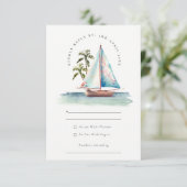 ダスキーティール(緑がかった色)シルボートパームツリーズシー結婚ケープ 出欠カード (スタンド正面)