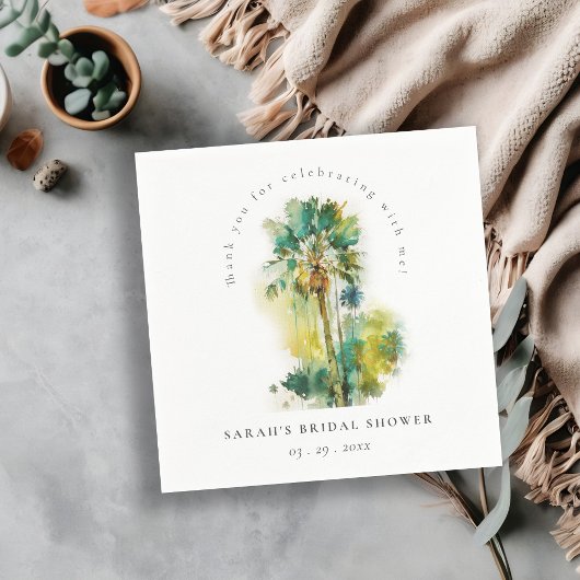 ダスキートロピカルウォーターカラーパームツリーズブライダルシャワー スタンダードカクテルナプキン