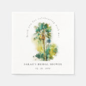 ダスキートロピカルウォーターカラーパームツリーズブライダルシャワー スタンダードカクテルナプキン (正面)