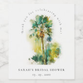 ダスキートロピカルウォーターカラーパームツリーズブライダルシャワー ワインラベル (シングルラベル)