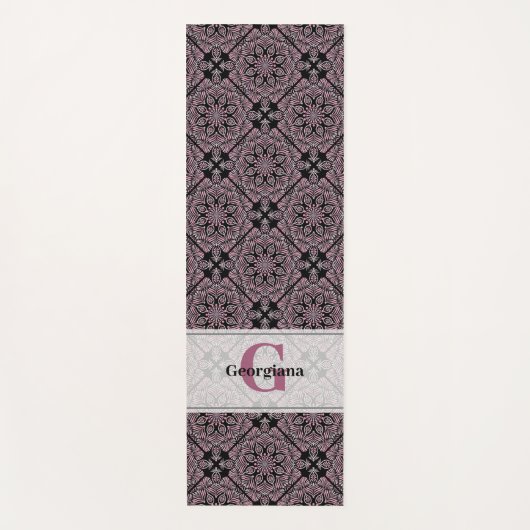 ダスキーパーソナライズされたバラフローラフロンズマンダラタイル ヨガマット (正面)