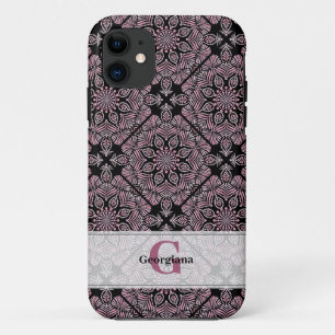 ダスキーパーソナライズされたバラフローラフロンズマンダラタイル iPhone 11 ケース