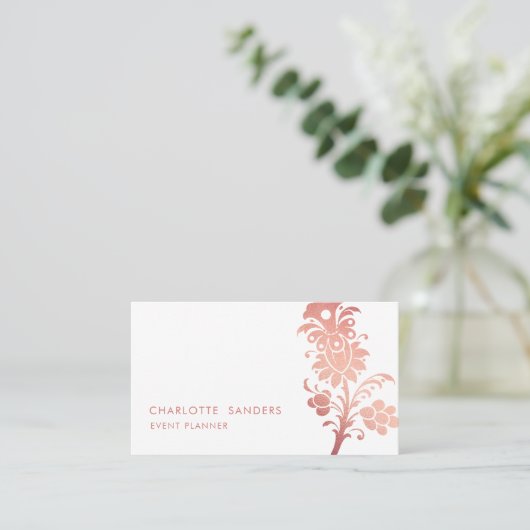 ダスキーピンクの高級ミニマルフローラシック 名刺 (スタンド正面)