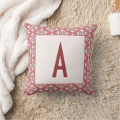 ダスキーピンクダマスコモノグラム縁どピローラ クッション (ブランケット)