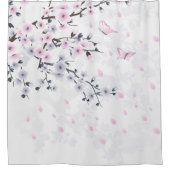 ダスキーピンクモーブホワイトさくらんぼブロッサム シャワーカーテン (正面)