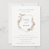 ダスキーピンク赤面ワイルドフラワークレストカップルのシャワー 招待状 (正面)