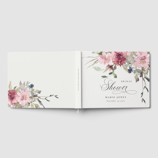 ダスキーブルーとバラの野生の花のブライダルシャワー ゲストブック (全面)