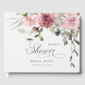 ダスキーブルーとバラの野生の花のブライダルシャワー ゲストブック (正面)