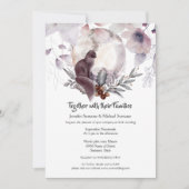 ダスキーブルーのピンクの花と黒猫のムーンワークスカラー 招待状 (正面)