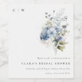 ダスキーブルーの水彩コットン花嫁のシャワープレゼント ワインラベル (シングルラベル)