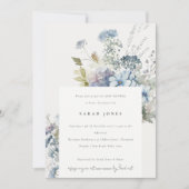 ダスキーブルーウォーターカラーコテージフローラベビーシャワー 招待状 (正面)