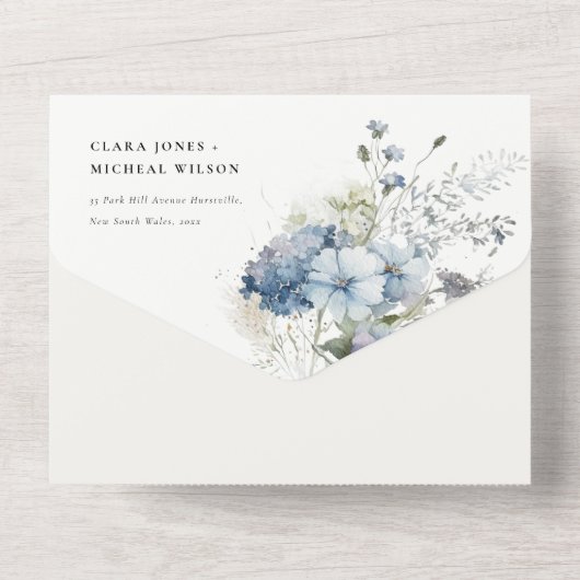 ダスキーブルーウォーターコテージフローラ結婚ズ オールインワン招待状 (裏面)