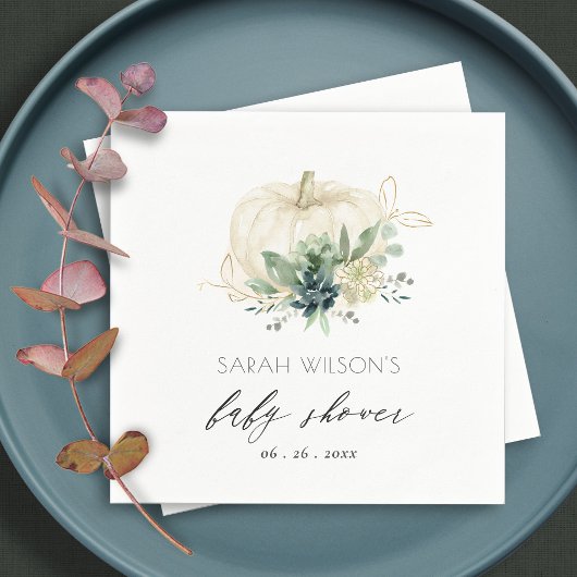 ダスキーブルーグリーンの多肉植物のパンプキンベイビーシャワー スタンダードカクテルナプキン