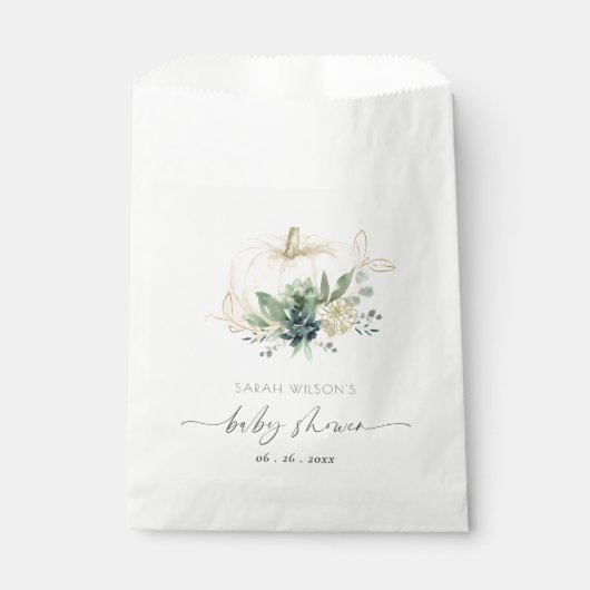 ダスキーブルーグリーンの多肉植物パンプキンベイビーシャワー フェイバーバッグ (正面)