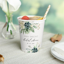 ダスキーブルーグリーンサキュキュラシブの葉のブライダルシャワー 紙コップ