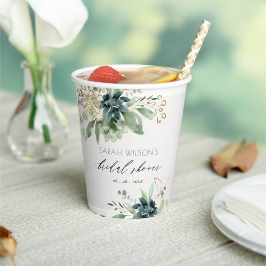 ダスキーブルーグリーンサキュキュラシブの葉のブライダルシャワー 紙コップ (インサイチュ)