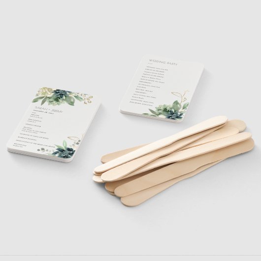 ダスキーブルーグリーンサキュキュラシブの葉の結婚式 プログラム ハンドファン (組立なし)
