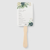 ダスキーブルーグリーンサキュキュラシブの葉の結婚式 プログラム ハンドファン (正面)