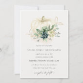 ダスキーブルーグリーン多肉質カボチャの結婚式の招待 サンキューカード (正面)